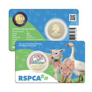 2021 $1 150 years of RSPCA coloured frosted uncirculated coin